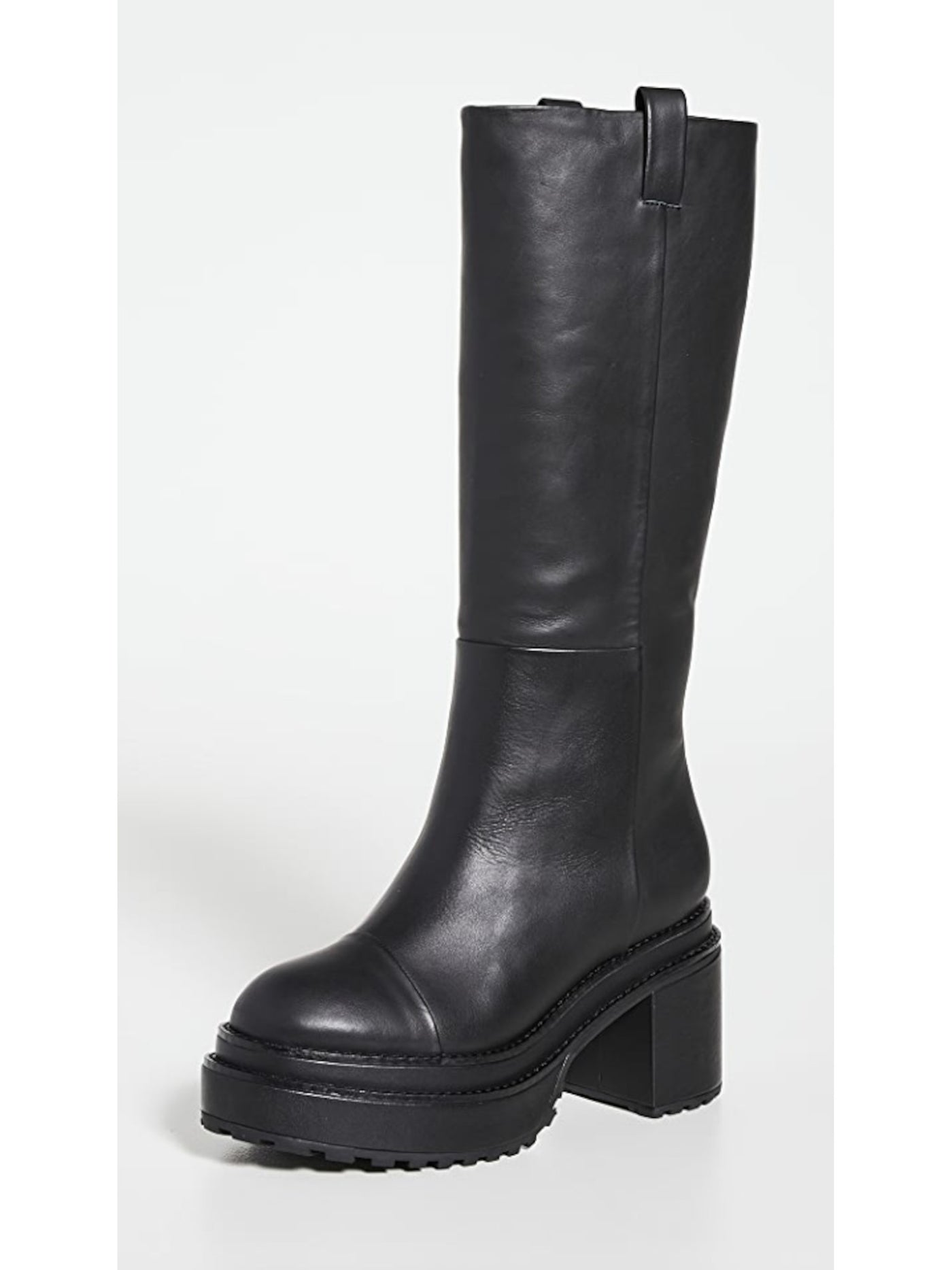 CULT GAIA Womens Black Pull Tabs 2" Platform Padded Hana Round Toe Block Heel Leather Heeled Boots 37.5