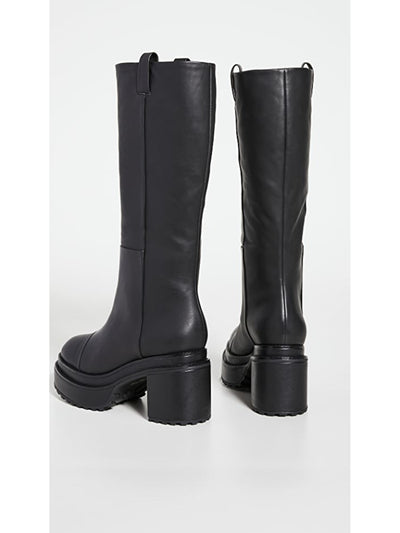 CULT GAIA Womens Black Pull Tabs 2" Platform Padded Hana Round Toe Block Heel Leather Heeled Boots 37.5