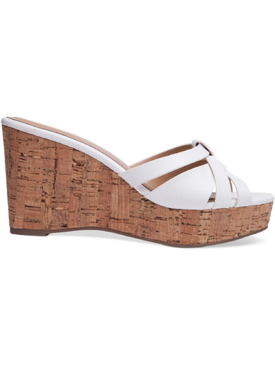 THALIA SODI Womens White 1/2" Platform Cork-Like Woven Crisscross Straps Cushioned Comfort Jaylen Round Toe Wedge Slip On Slide Sandals Shoes 10 M