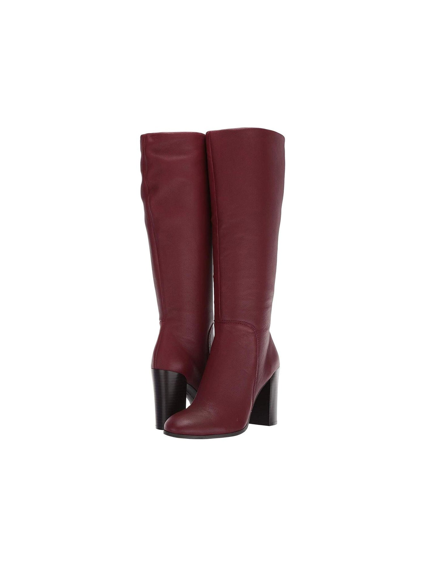 KENNETH COLE NEW YORK Womens Maroon Stretch Gore Padded Justin Round Toe Block Heel Zip-Up Leather Dress Riding Boot 5 M