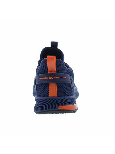 FRENCH CONNECTION Mens Navy Mixed Media Logo Accent Strap Leather Toe Cap Heel Pull-Tab Padded Breathable Braylon Round Toe Wedge Lace-Up Sneakers Shoes 9