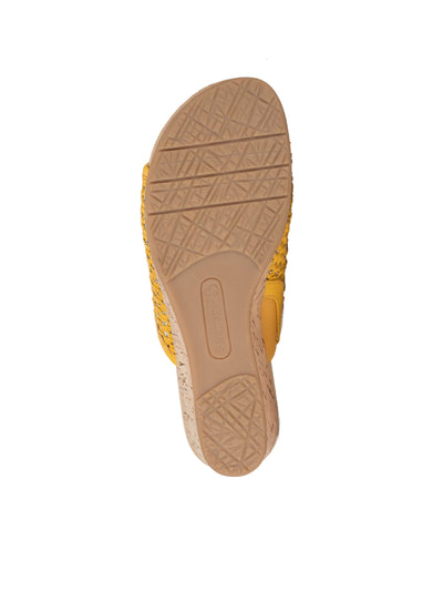 BARETRAPS Womens Yellow 1" Cork-Covered Platform Padded Woven Goring Flossey Open Toe Wedge Slip On Heeled M