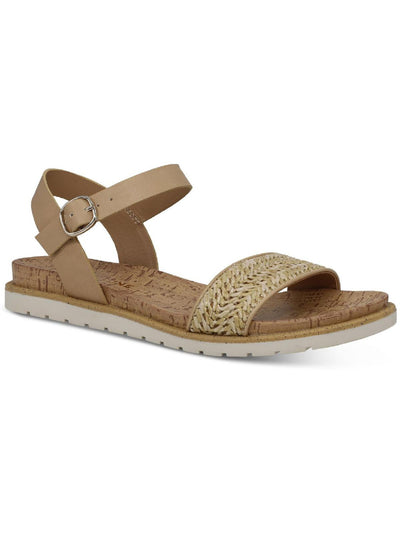 SUN STONE Womens Natural Beige Mixed Media Cushioned Slip Resistant Ankle Strap Mattie Round Toe Wedge Buckle Slingback Sandal 11 M