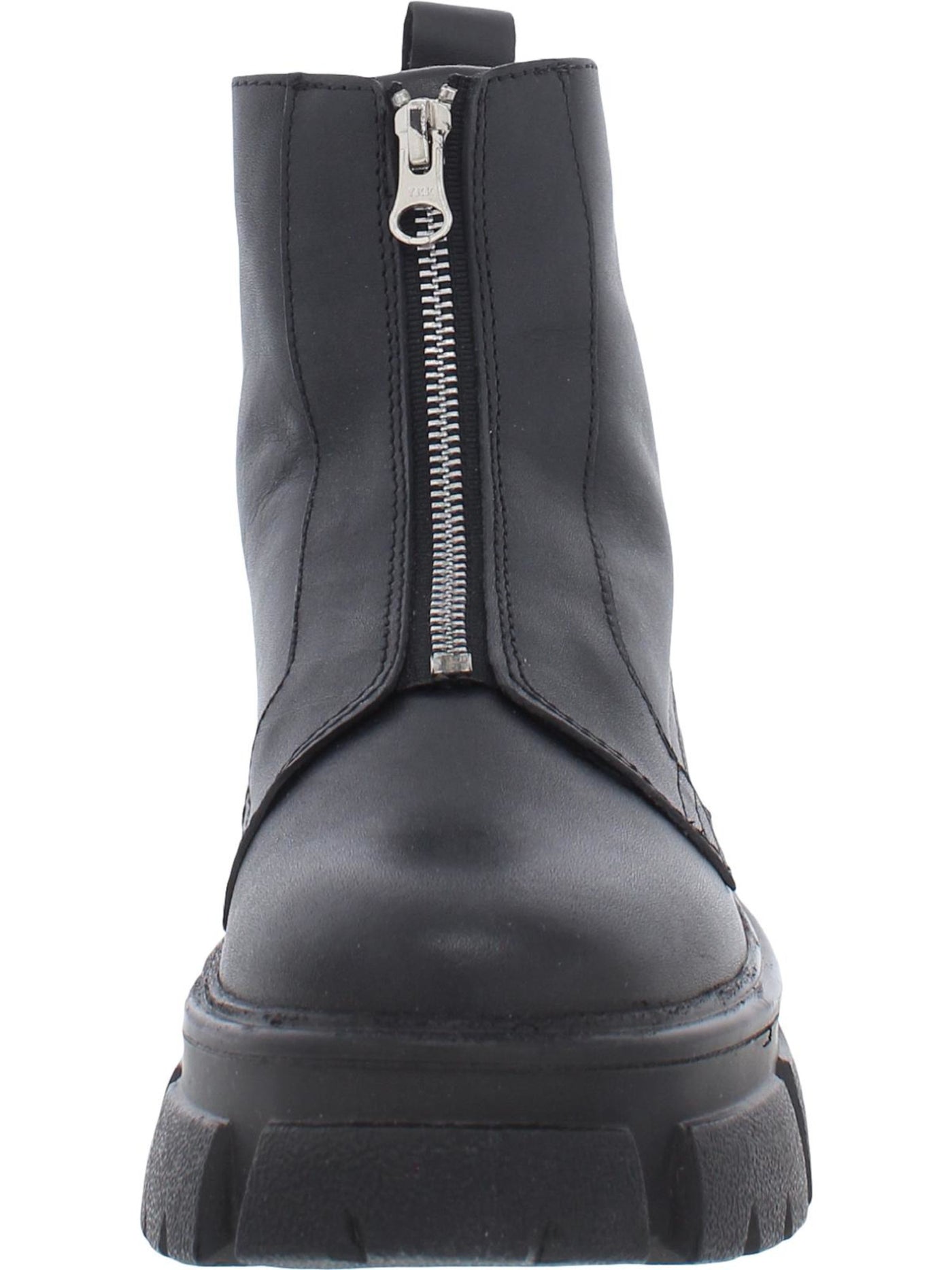 AQUA Womens Black Pull Tab 1-1/2" Platform Comfort True Round Toe Zip-Up Leather Booties 9.5 M