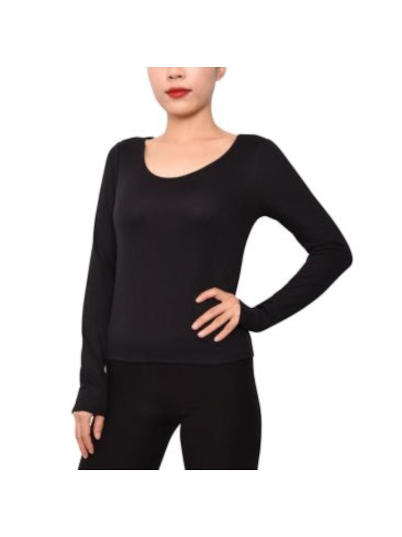 DEREK HEART Womens Black Stretch Ribbed Cage-back Long Sleeve Scoop Neck Top S