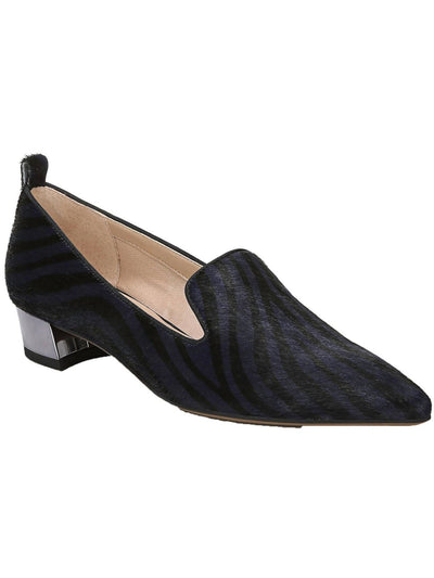 FRANCO SARTO Womens Navy Zebra Padded Vianna Pointed Toe Block Heel Slip On Leather Heeled Loafers 5 M