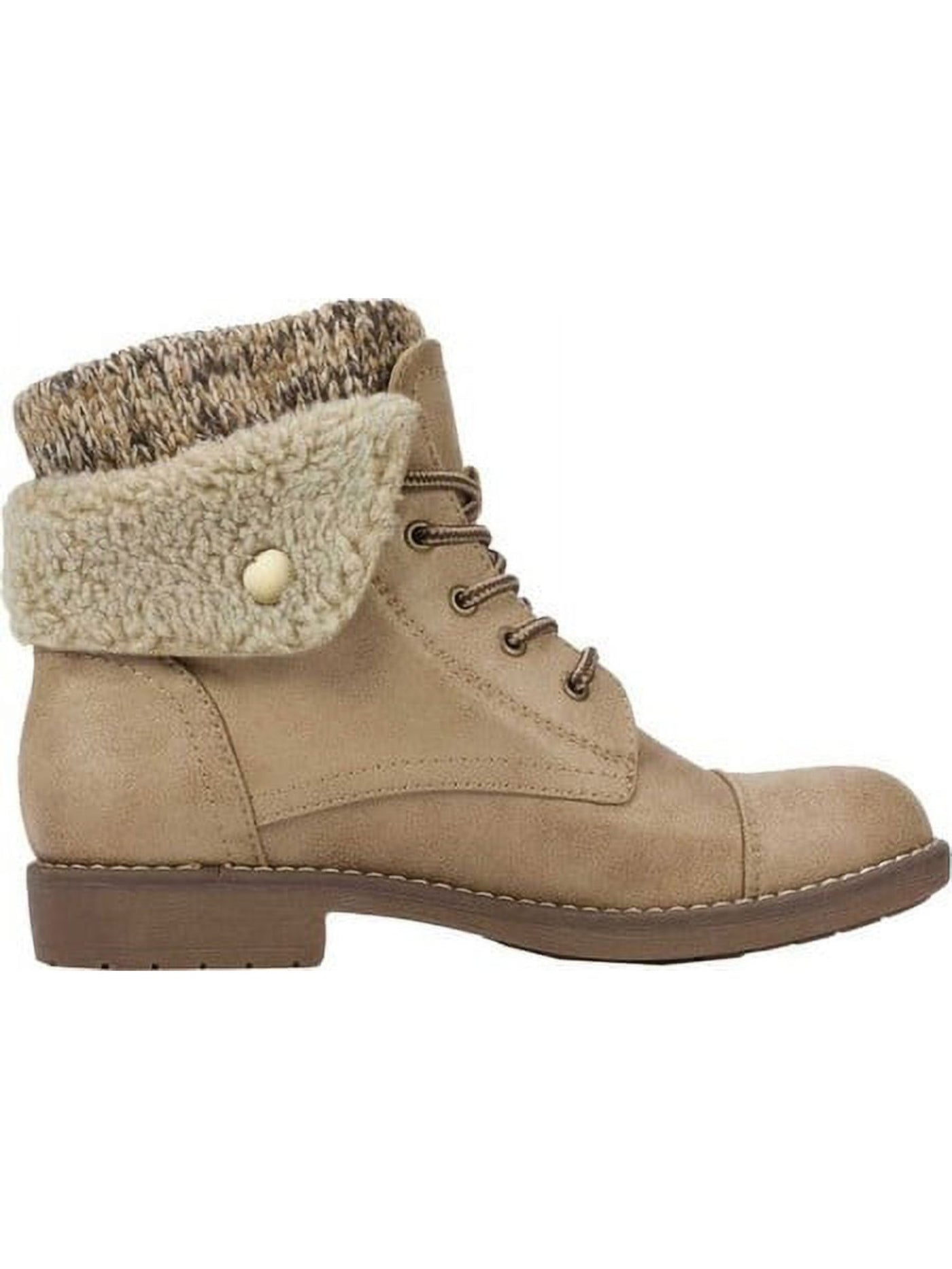 CLIFFS BY WHITE MOUNTAIN Womens Beige Sweater Ankle Trim Snap Collar Padded Duena Round Toe Block Heel Lace-Up Hiking Boots 10 W