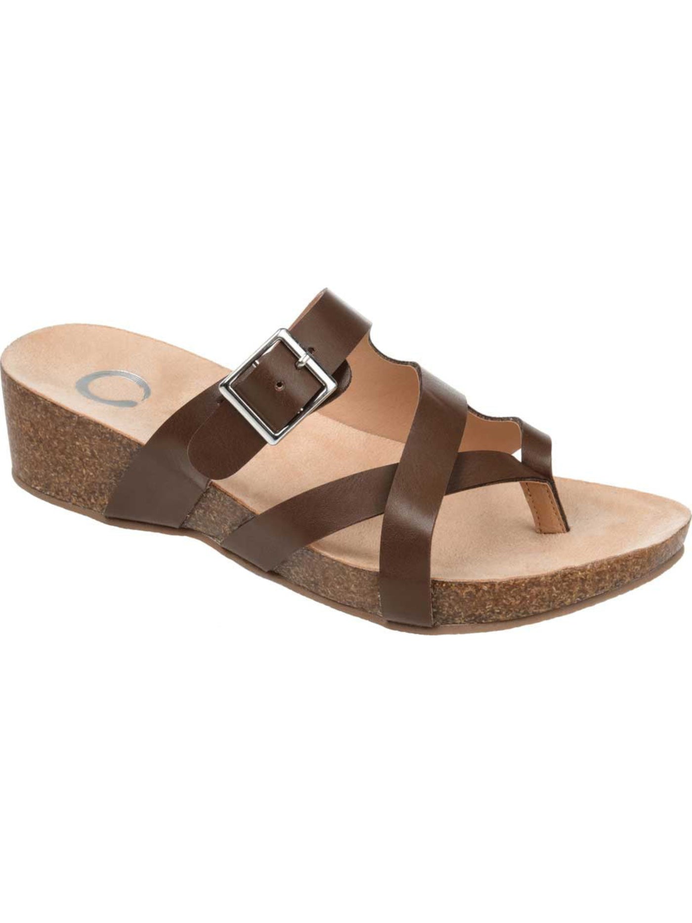 JOURNEE COLLECTION Womens Brown 1/2" Platform Crossover Straps Buckle Strappy Comfort Madrid Round Toe Wedge Slip On Thong Sandals Shoes 7.5 M