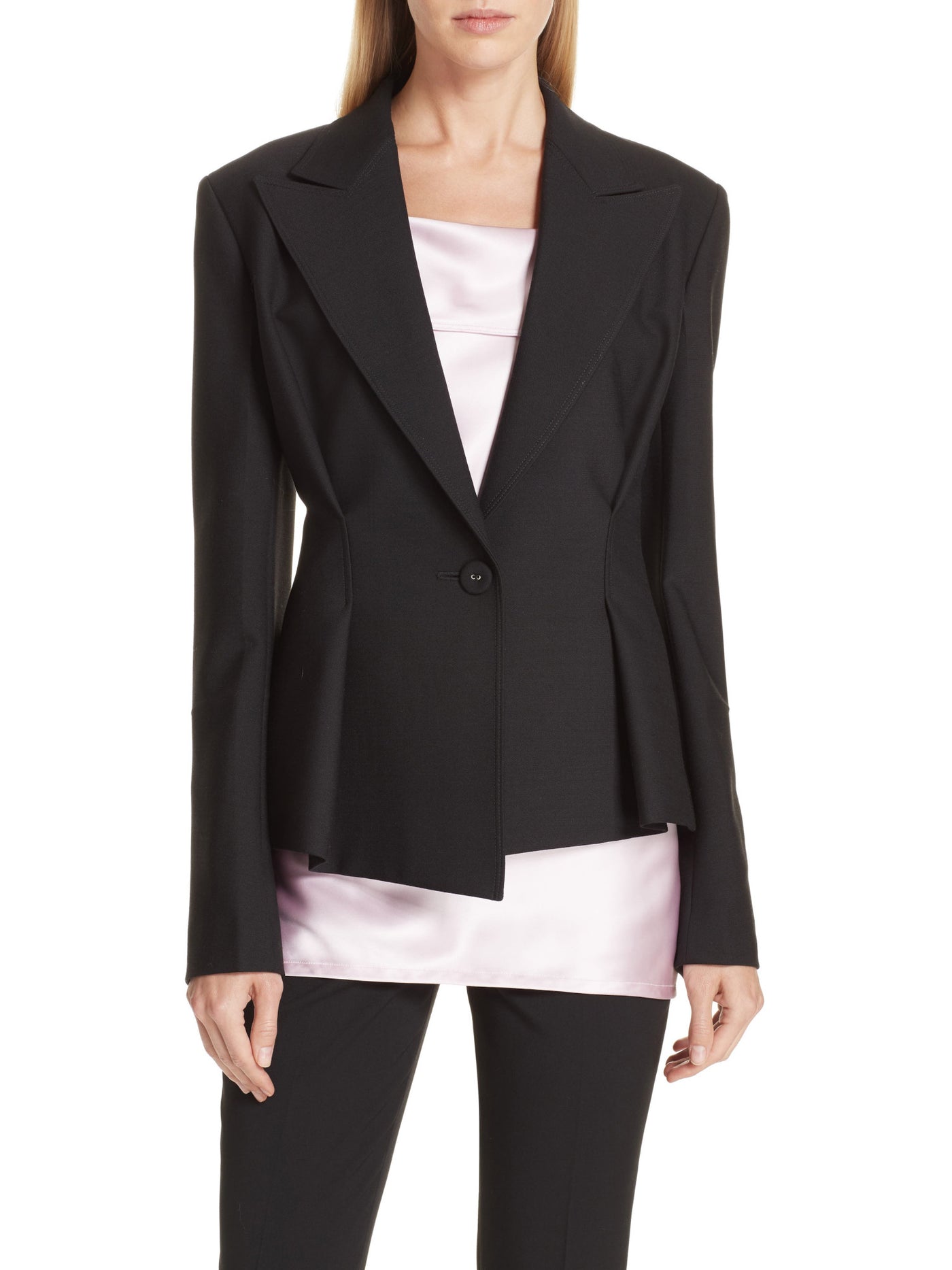 HELMUT LANG Womens Black Pocketed Lined Cinched Waist Asymmetrical Hem Wear To Work Blazer Jacket 0