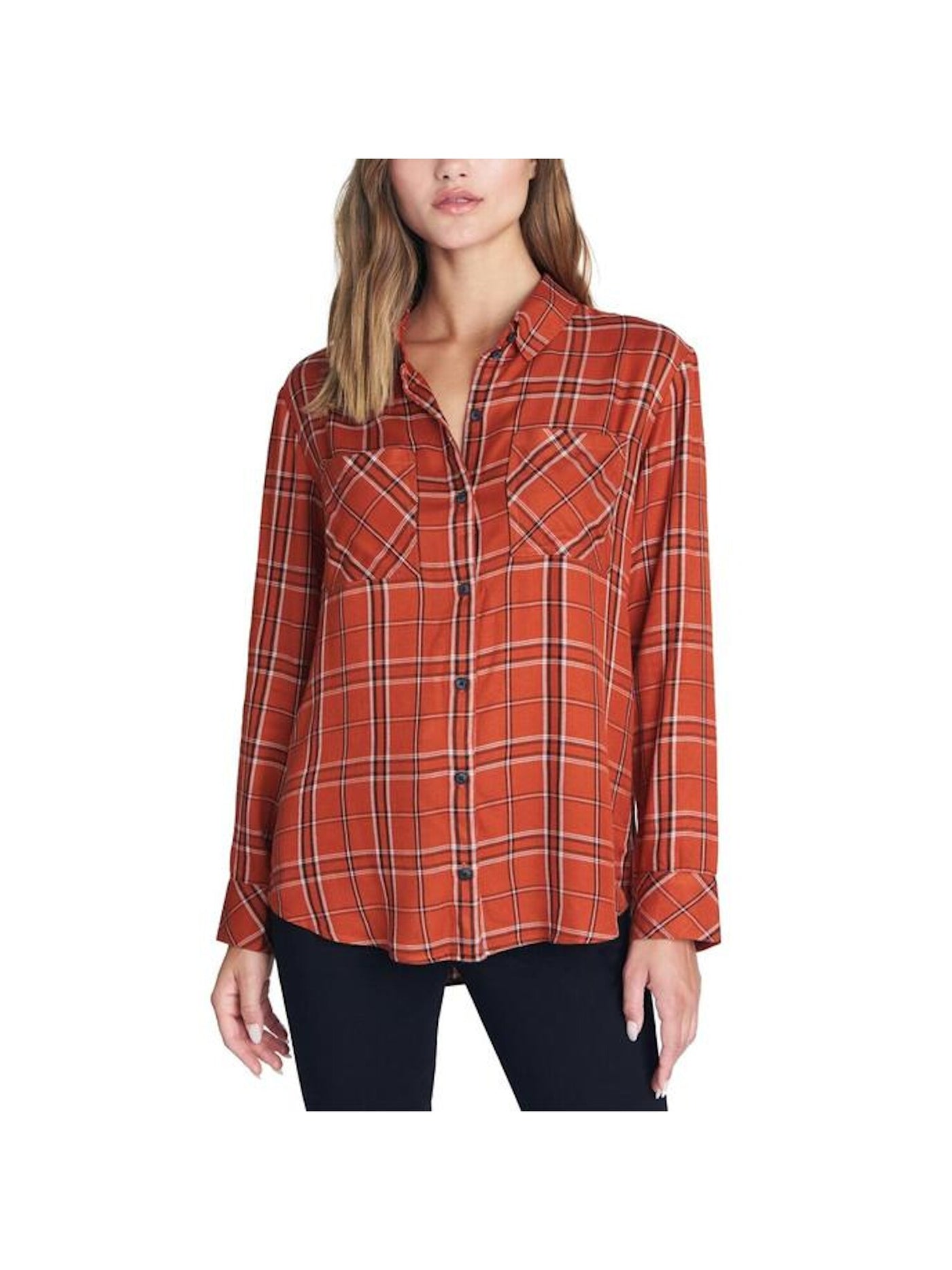 SANCTUARY Womens Long Sleeve Collared Button Up Top