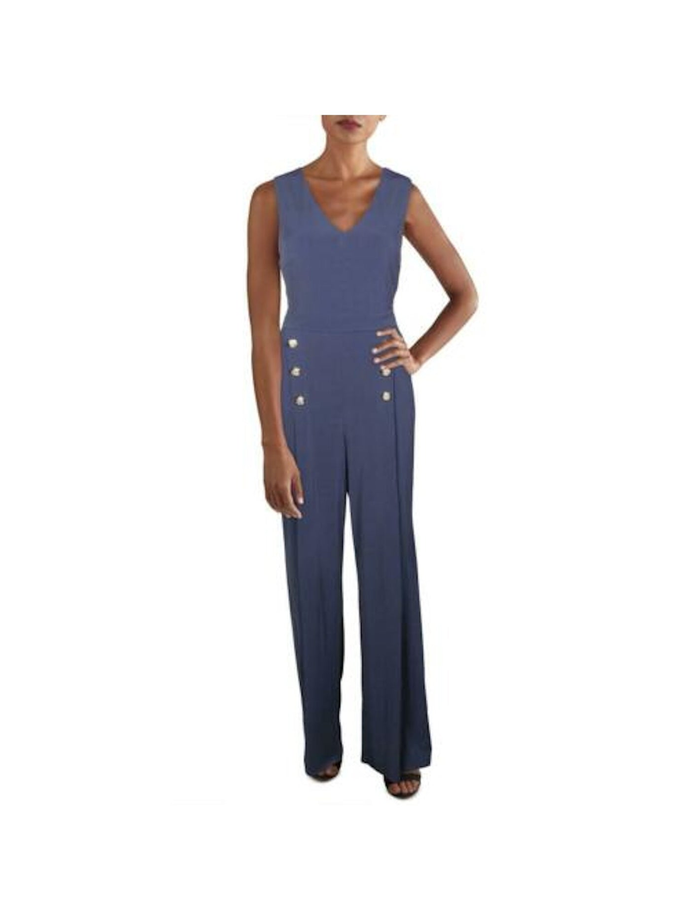 INC Womens Navy Embellished Sleeveless V Neck Party Flare Jumpsuit XL