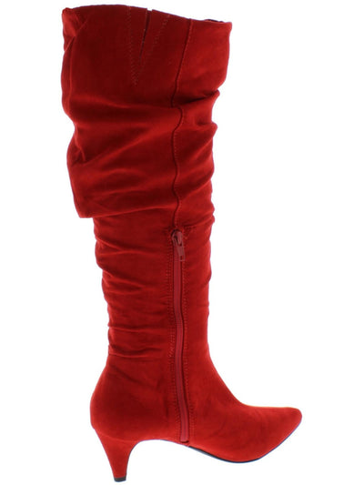 BAR III Womens Red Stretch Gore Zipper Ruched Padded Edina Pointed Toe Kitten Heel Heeled Boots 7.5 M