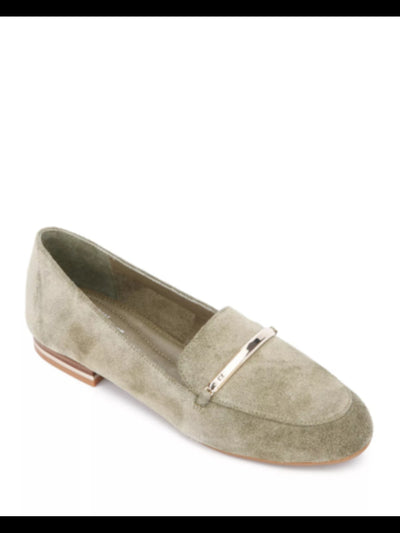 KENNETH COLE Womens Green Metal Bar Detail Comfort Logo Balance Round Toe Block Heel Slip On Leather Loafers Shoes 9.5 M