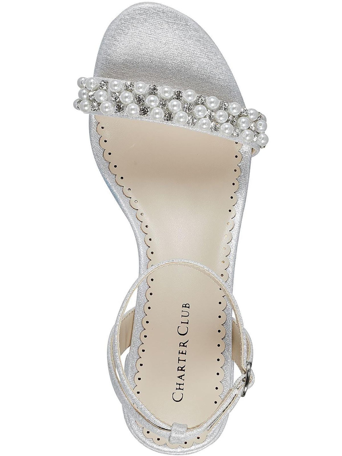 CHARTER CLUB Womens Silver Padded Ankle Strap Embellished Amara Open Toe Block Heel Buckle Dress Heeled Sandal 5.5 M
