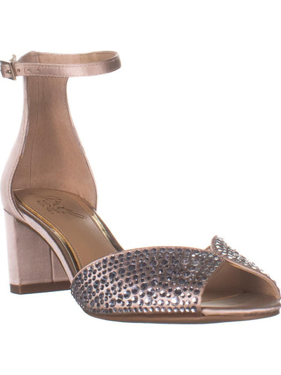 JEWEL BADGLEY MISCHKA Womens Pink Rhinestone Ankle Strap Sycamore Round Toe Block Heel Buckle Dress Sandals Shoes 9 M