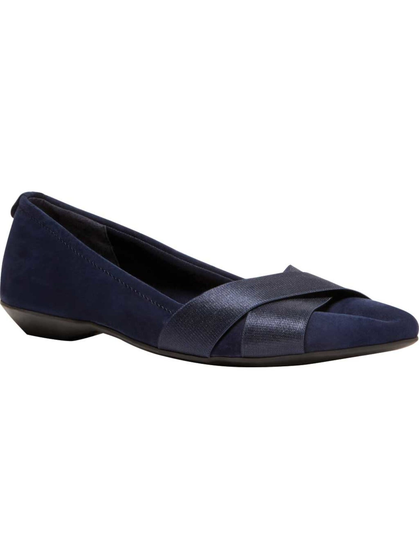 AK SPORT Womens Blue Crisscross Straps Cushioned Comfort Oalise Pointed Toe Block Heel Slip On Flats Shoes 7.5 M