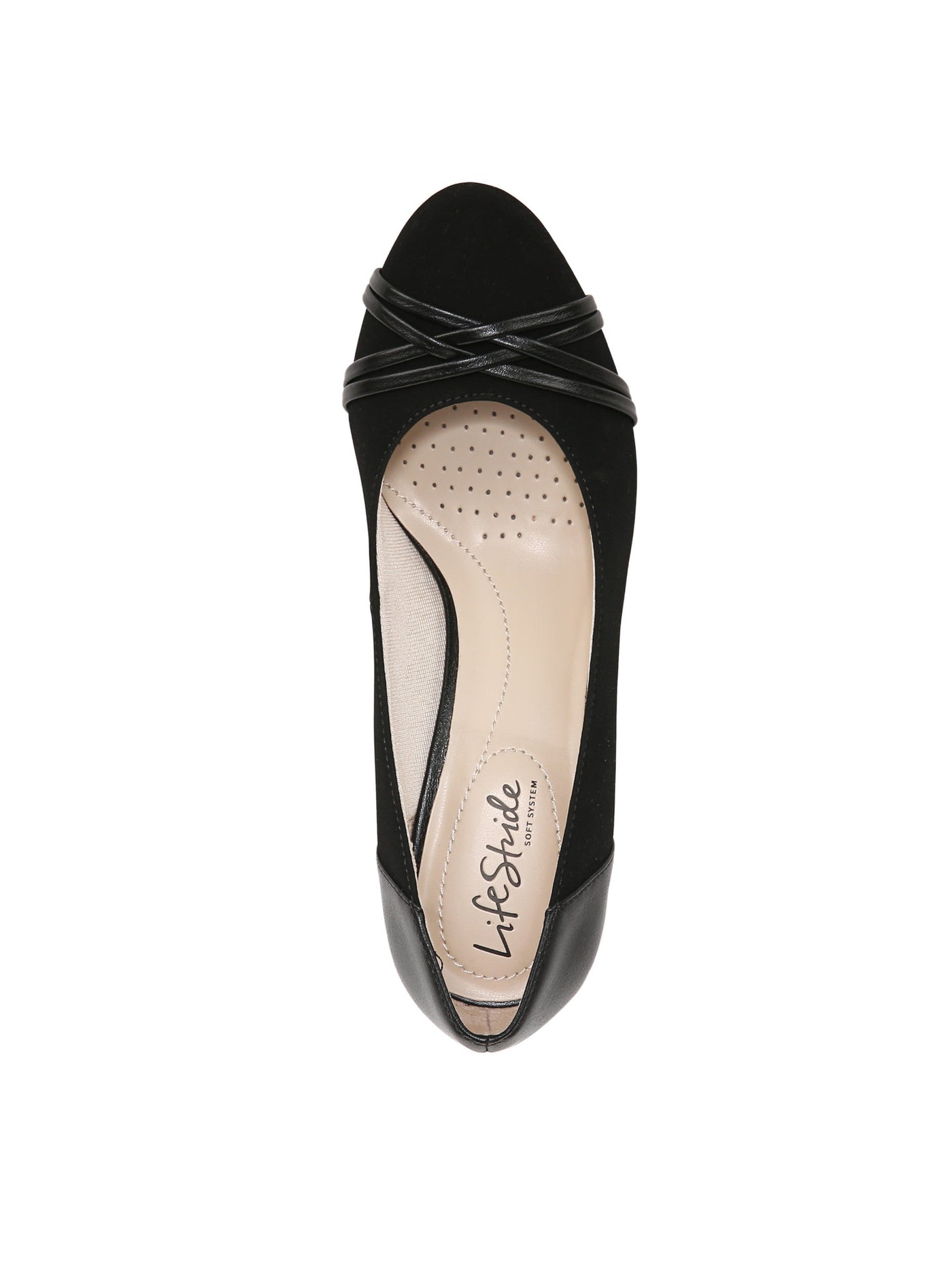 LIFE STRIDE Womens Black Contast Straps Padded Pascal Round Toe Kitten Heel Slip On Pumps Shoes 7 W