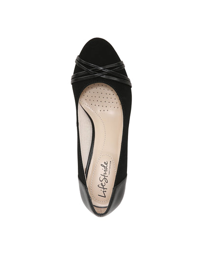 LIFE STRIDE Womens Black Contast Straps Padded Pascal Round Toe Kitten Heel Slip On Pumps Shoes 7 W