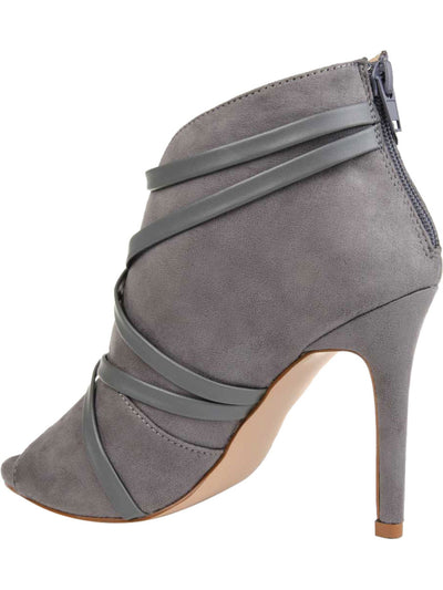 JOURNEE COLLECTION Womens Gray Strappy Samara Round Toe Stiletto Zip-Up Booties 7