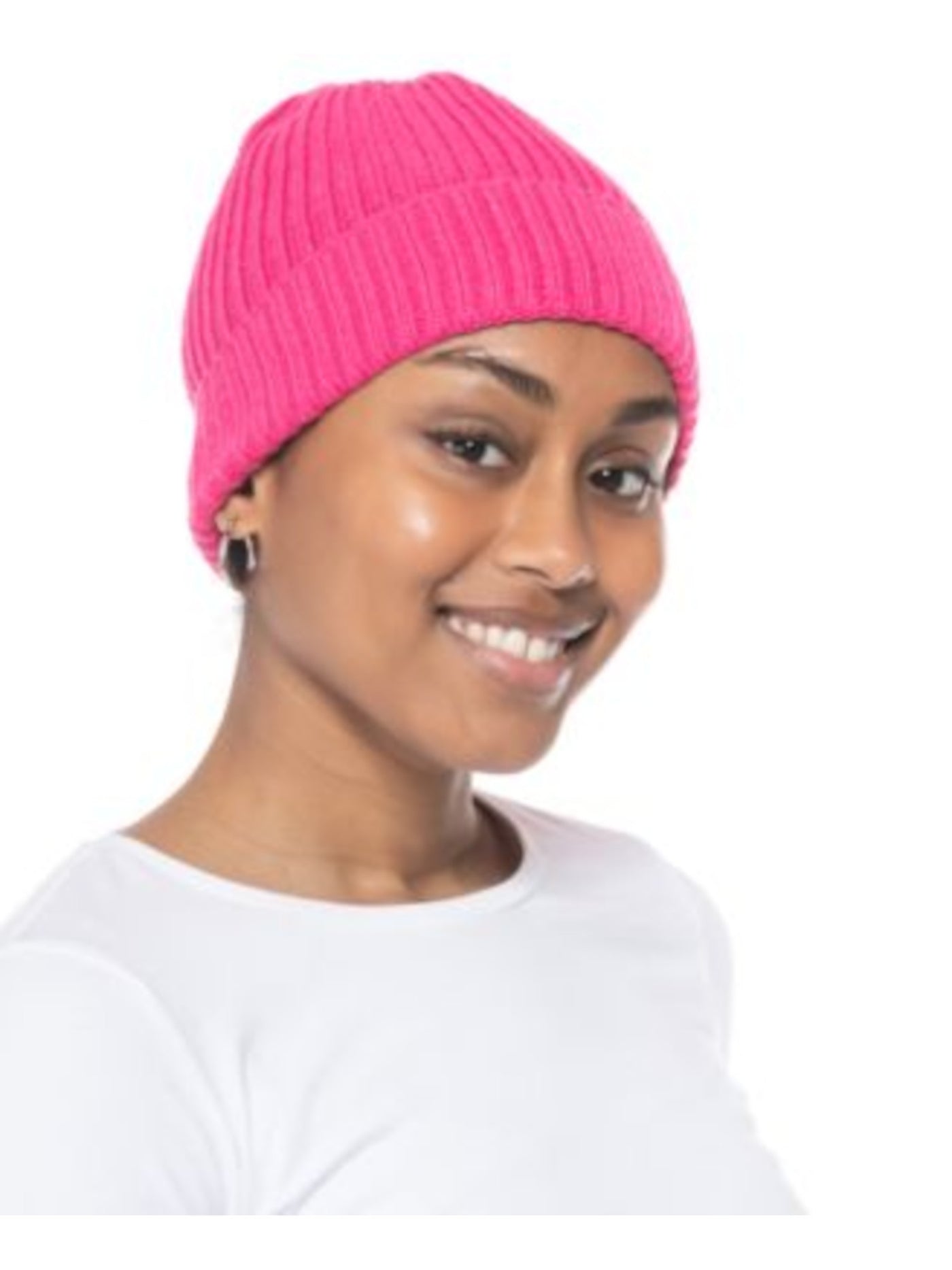 STYLE & COMPANY Womens Pink Fitted Cuffed Brim Ribbed Beanie Hat Cap