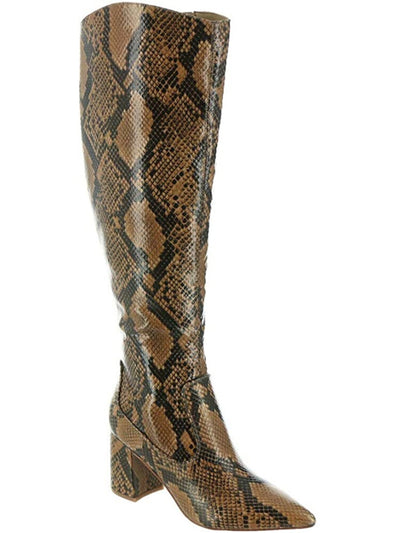 MARC FISHER Womens Brown Snakeskin Padded Comfort Retie Pointed Toe Block Heel Zip-Up Boots Shoes 5 M