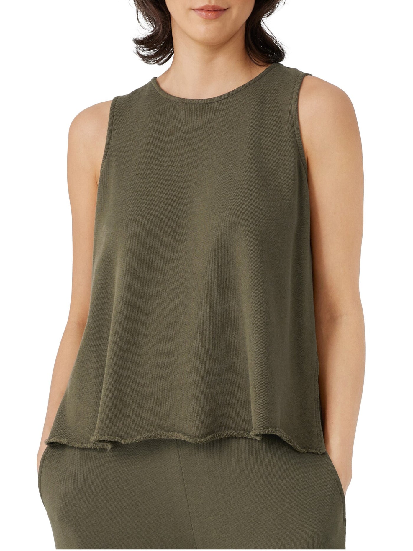 EILEEN FISHER Womens Green Stretch Sleeveless Crew Neck Tank Top XXS