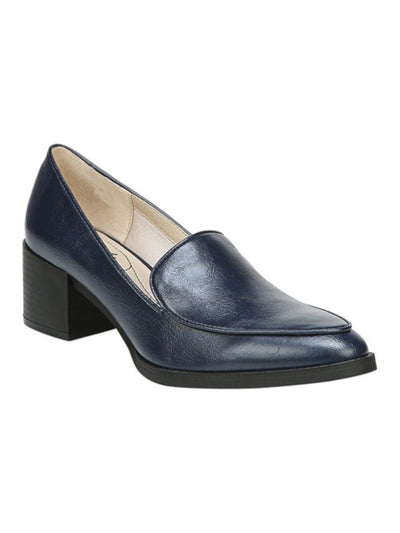 LIFE STRIDE Womens Navy Loafer Inspired Padded Devyn Almond Toe Block Heel Slip On Pumps 5.5 M