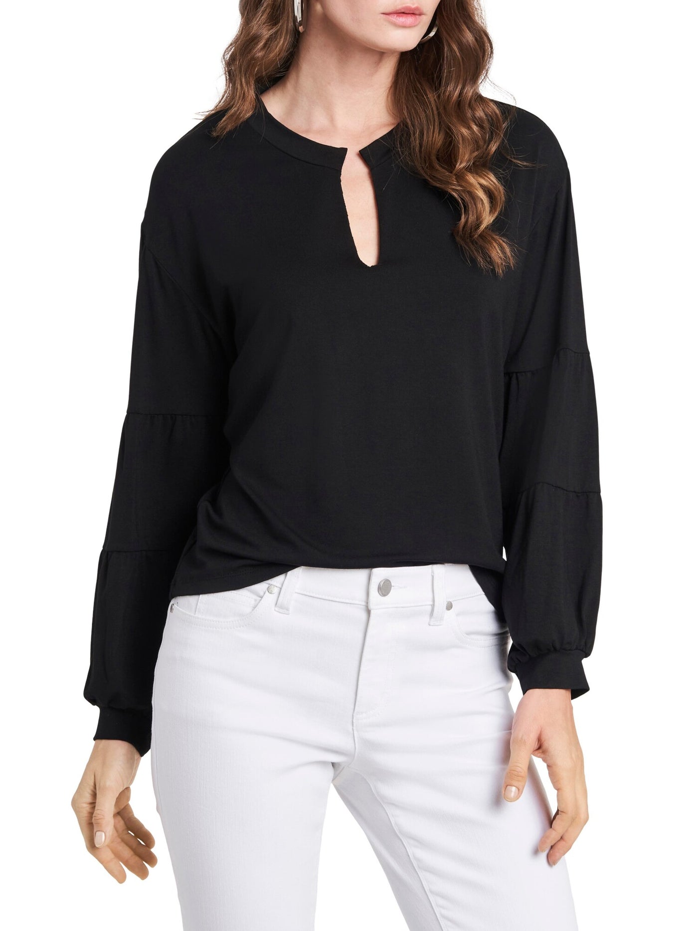 CECE Womens Black Long Sleeve Split Top XS