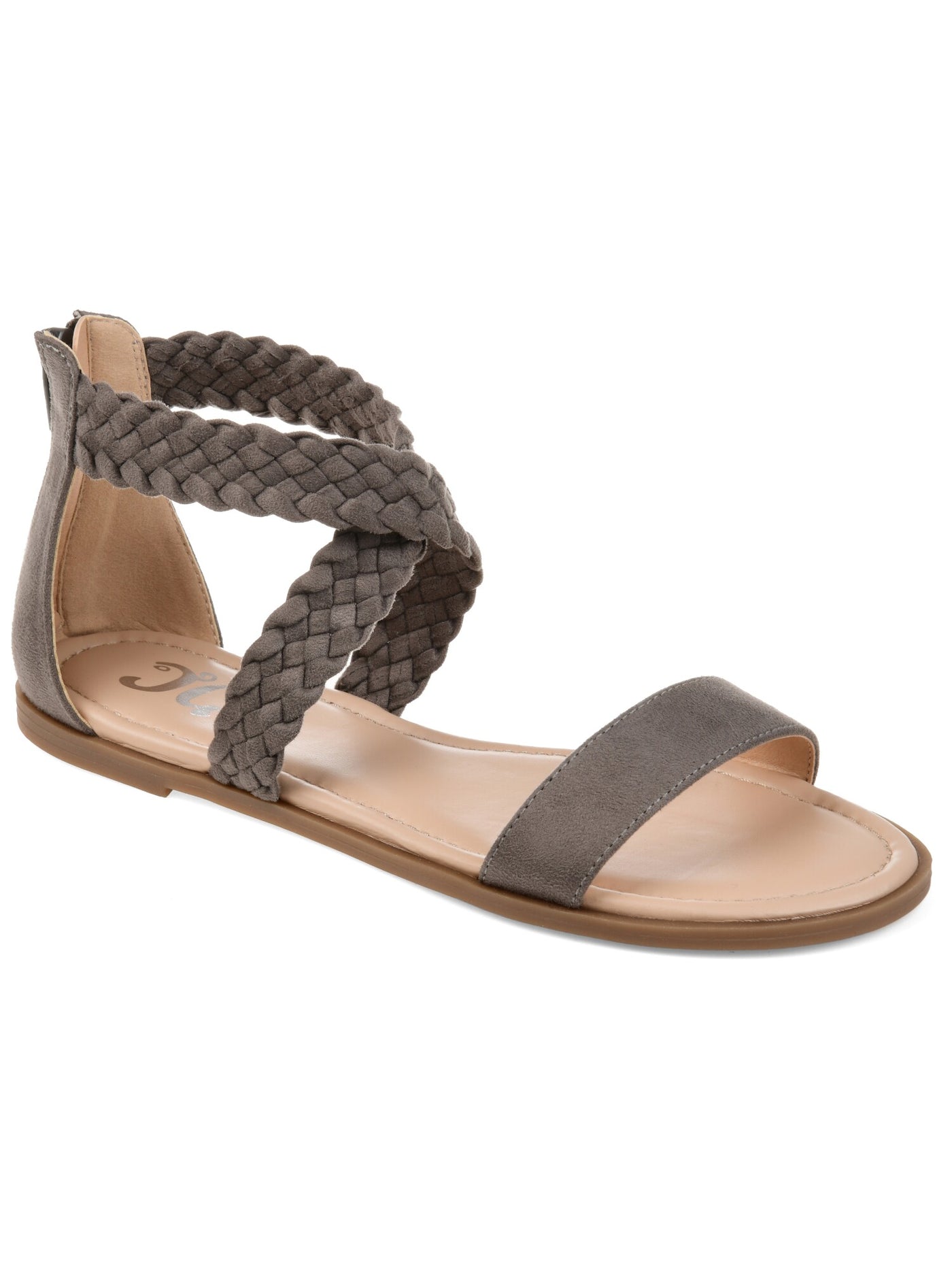 JOURNEE COLLECTION Womens Grey Gray Crisscross Straps Gladiator Design Ankle Strap Woven Lucinda Round Toe Zip-Up Sandals Shoes 9.5