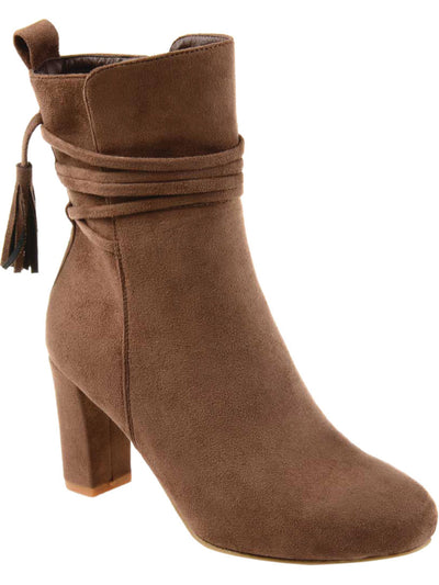 JOURNEE COLLECTION Womens Brown Strappy Heel Tab Tasseled Comfort Zuri Round Toe Block Heel Zip-Up Booties 9 M