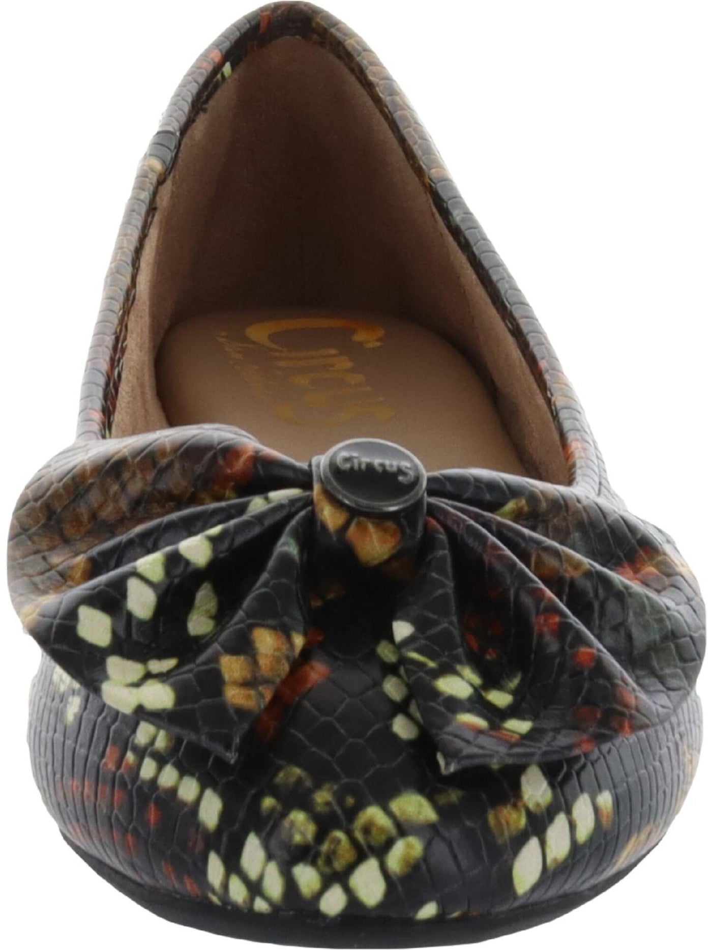 CIRCUS BY SAM EDELMAN Womens Black Snake Printed Bow Accent Cushioned Carmen Round Toe Slip On Flats 7.5 M