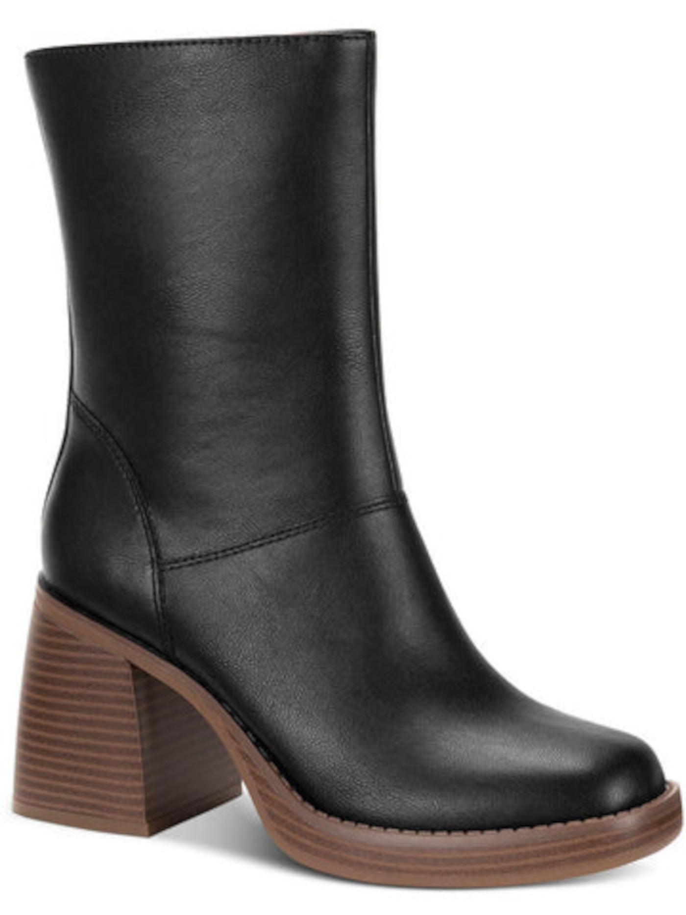 SUN STONE Womens Black Padded Goring Aleenn Square Toe Stacked Heel Zip-Up Heeled Boots 7.5 M