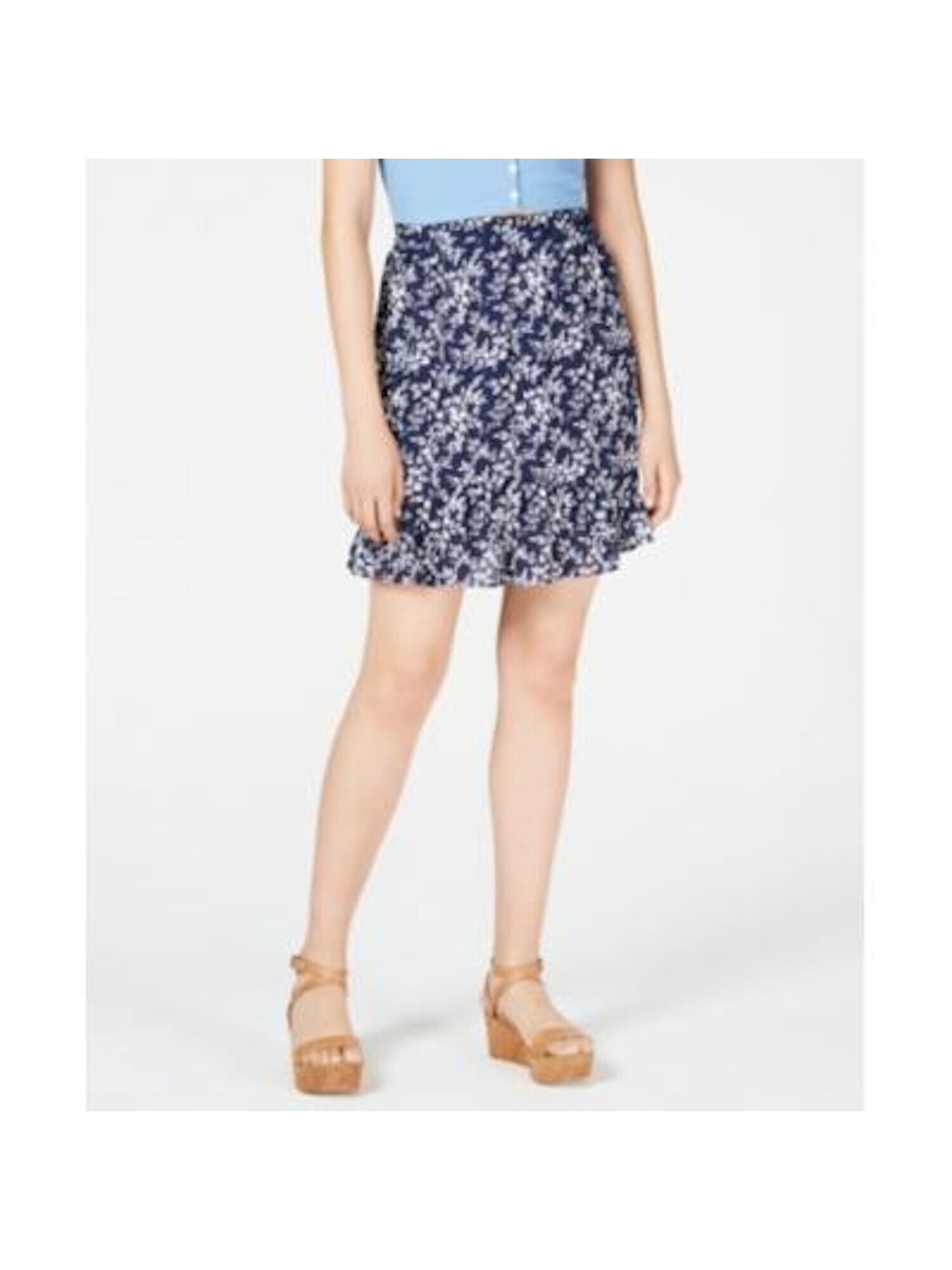 MAISON JULES Womens Navy Floral Mini Ruffled Skirt Size: XXL