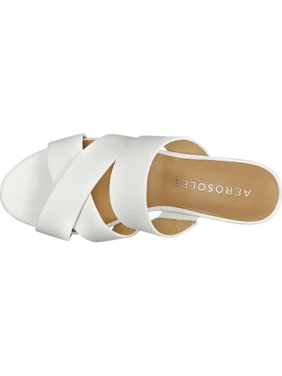 AEROSOLES Womens White Zig Zag Crisscross Straps Comfort Westfield Almond Toe Wedge Slip On Leather Slide Sandals Shoes W