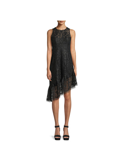 NANETTE LEPORE Womens Black Sequined Sleeveless Asymmetrical Neckline Below The Knee Evening Sheath Dress 2