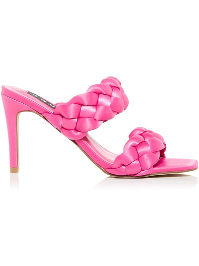 AQUA Womens Pink Braided Padded Twist Square Toe Stiletto Slip On Heeled Sandal 7.5 M