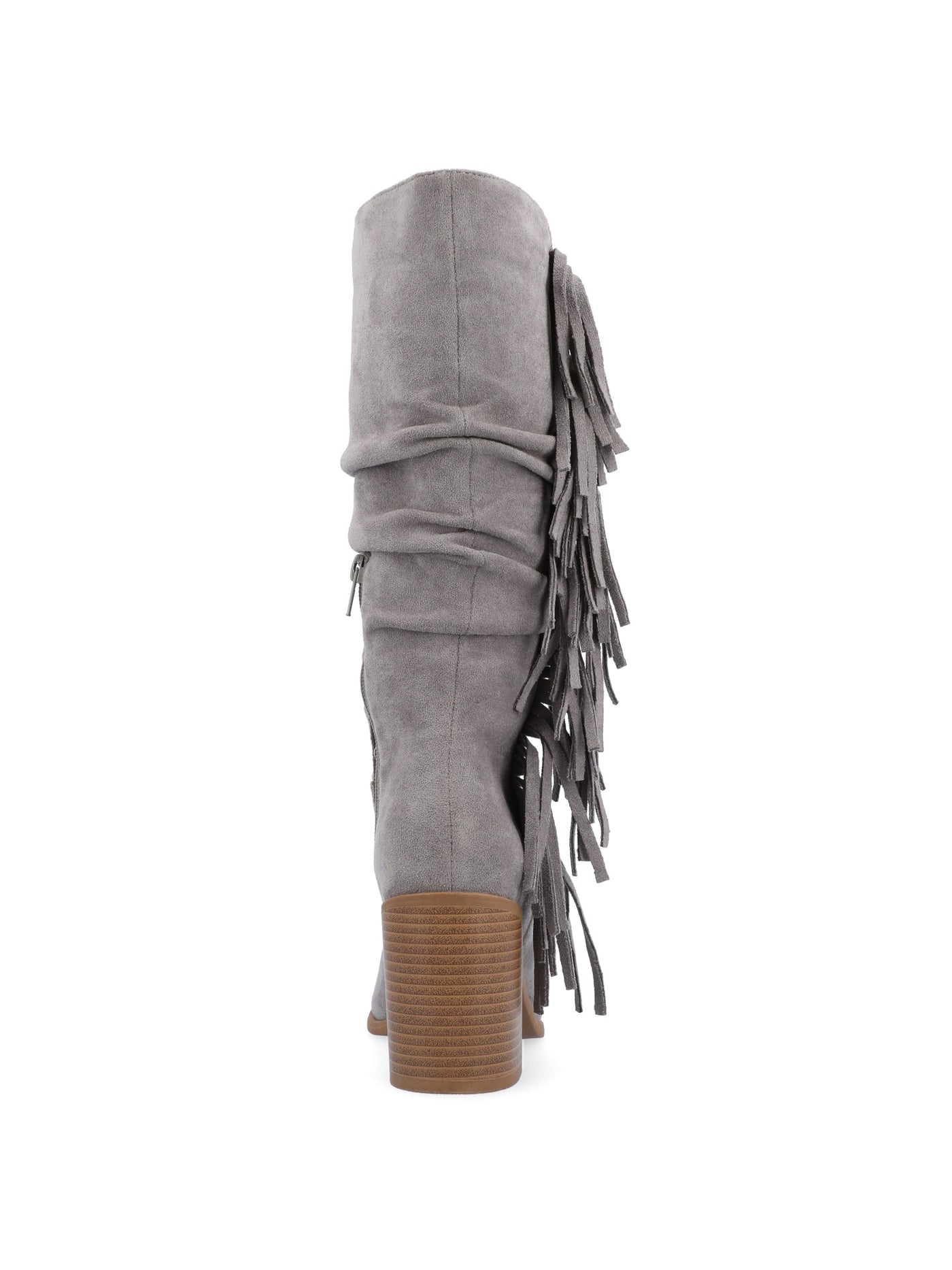 JOURNEE COLLECTION Womens Gray Ankle Zip Cushioned Western Inspired Fringed Wide Calf Hartly Pointed Toe Block Heel Slouch Boot 6 XWC