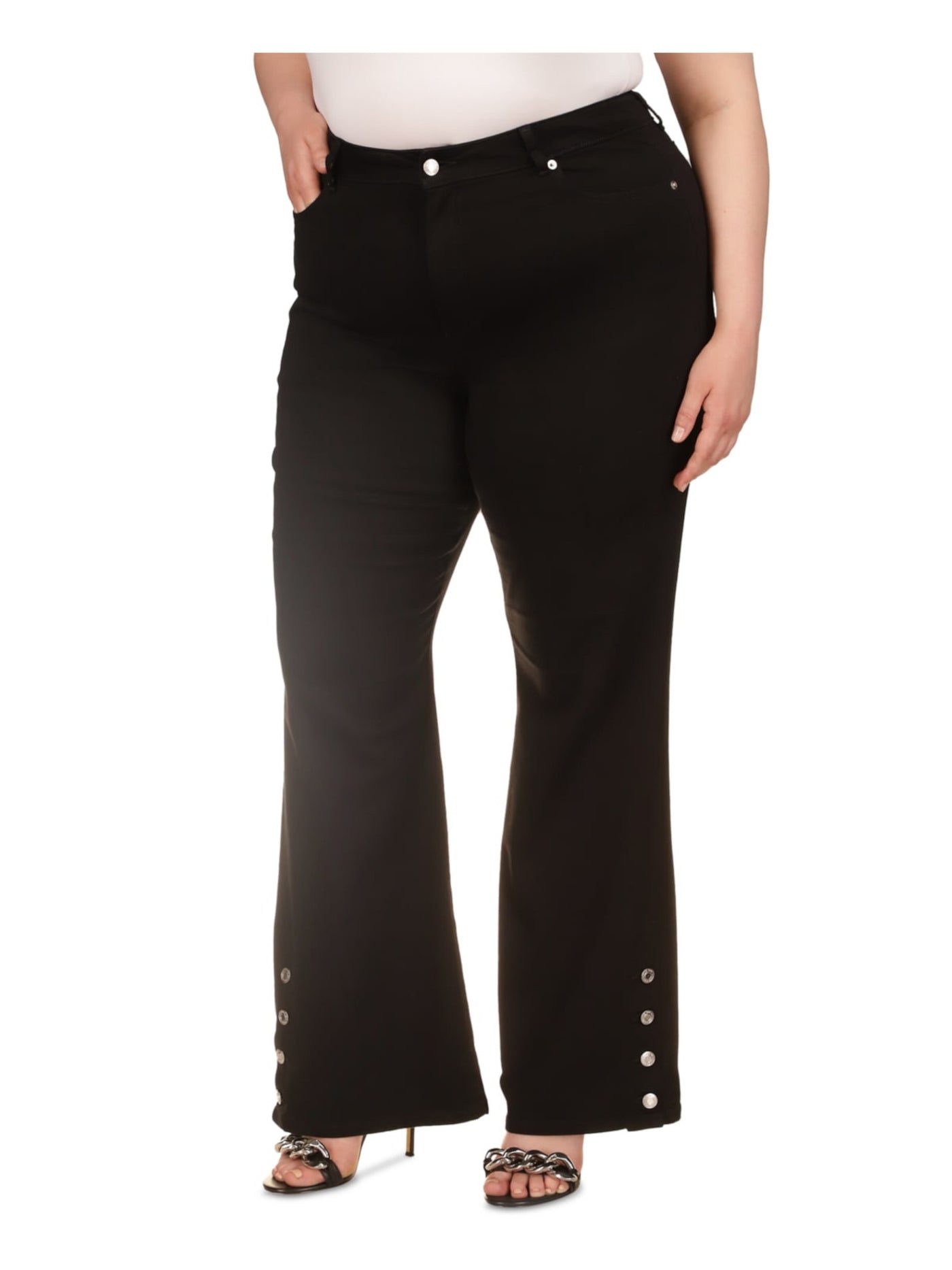 MICHAEL MICHAEL KORS Womens Black Zippered Pocketed Button-hems High Waist Jeans Plus 16W