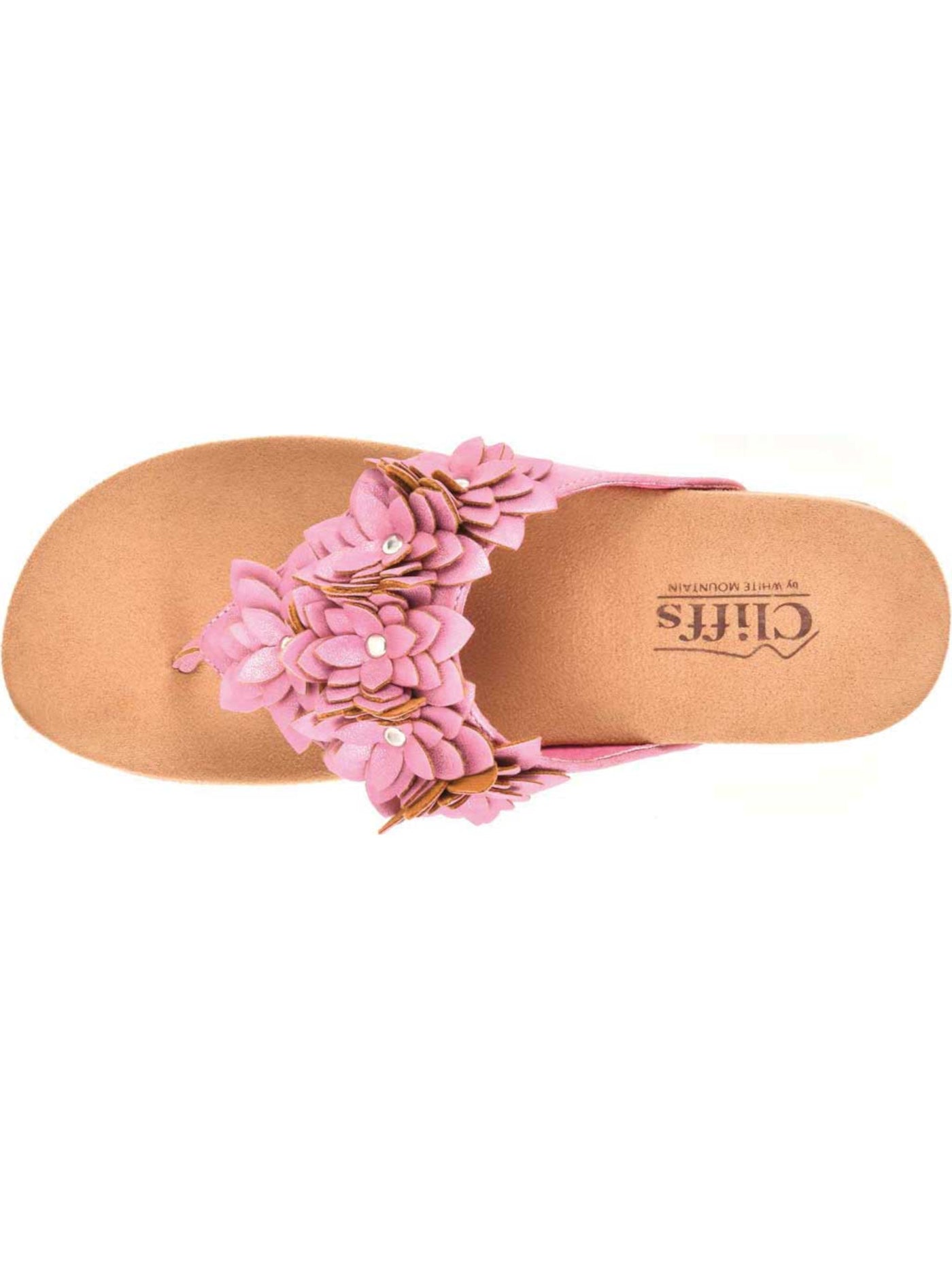 CLIFFS BY WHITE MOUNTAIN Womens Pink Sporty Floral Design Comfort Terris Round Toe Wedge Slip On Thong Sandals 9.5 M