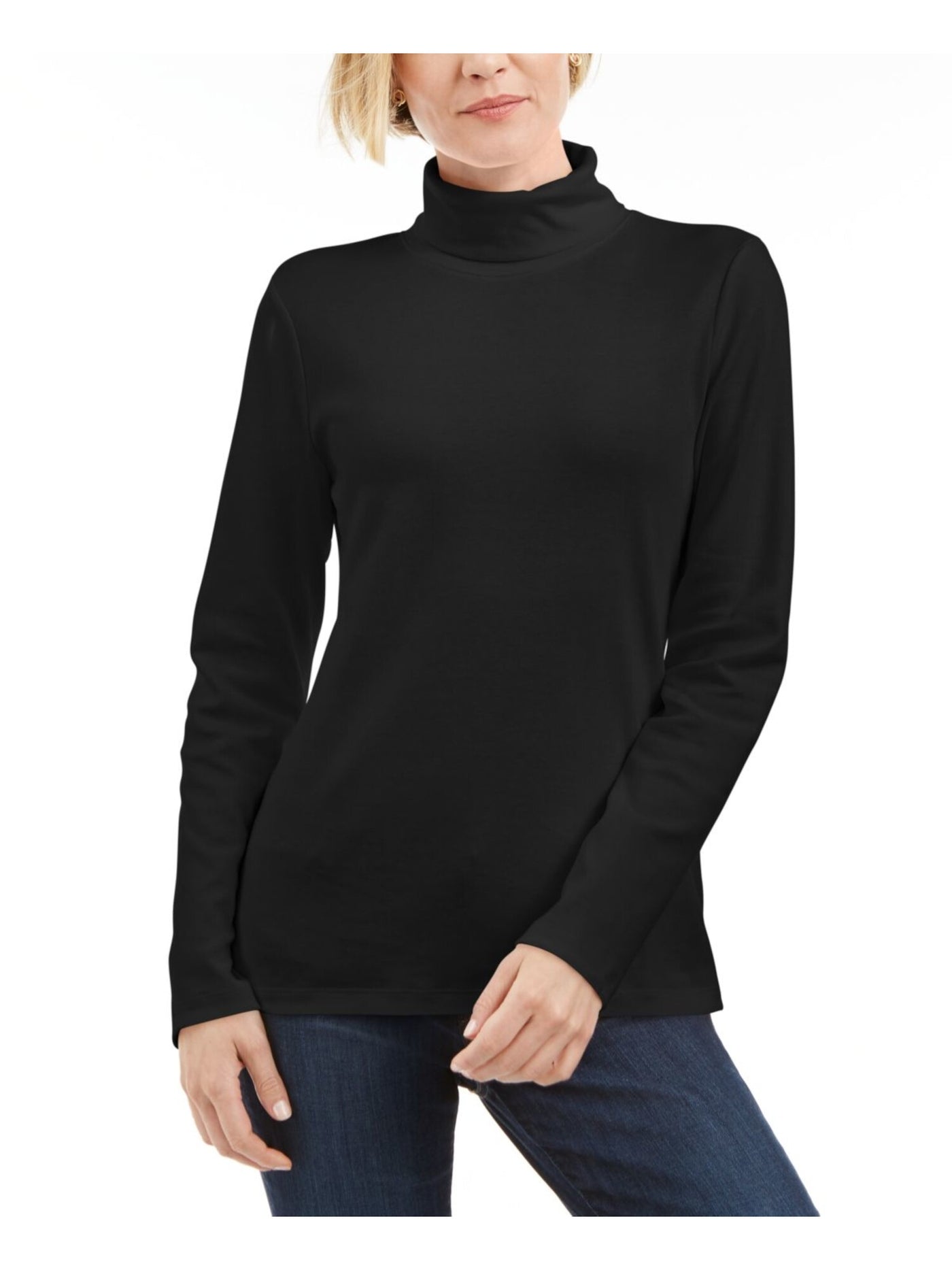 KAREN SCOTT SPORT Womens Black Stretch Ribbed Cuffed Long Sleeve Turtle Neck Wear To Work Sweater XS