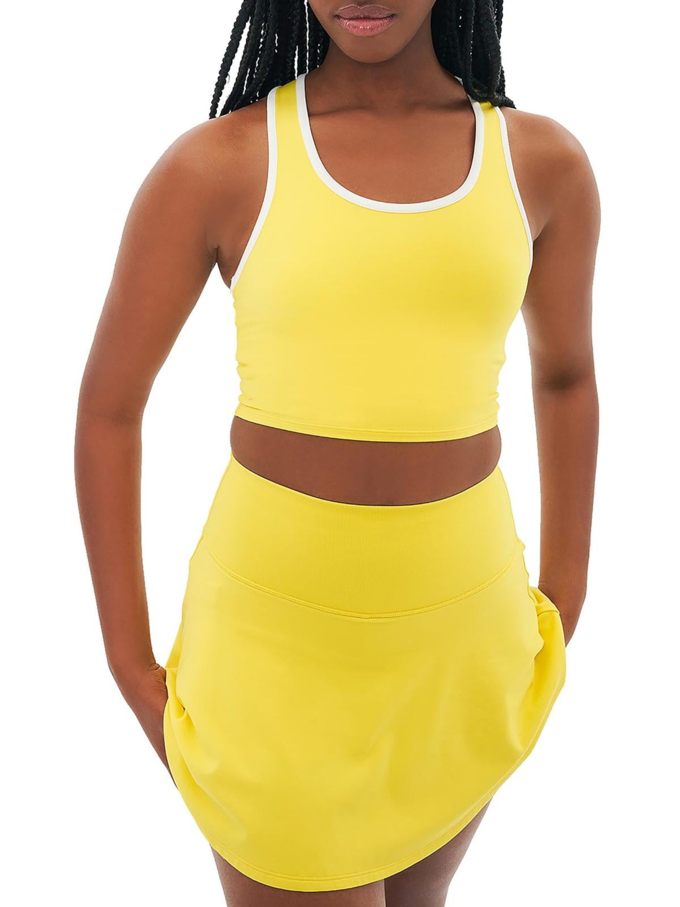 SPLITS 59 Womens Yellow Racerback Built-in Bra Sleeveless Scoop Neck Active Wear Crop Top M