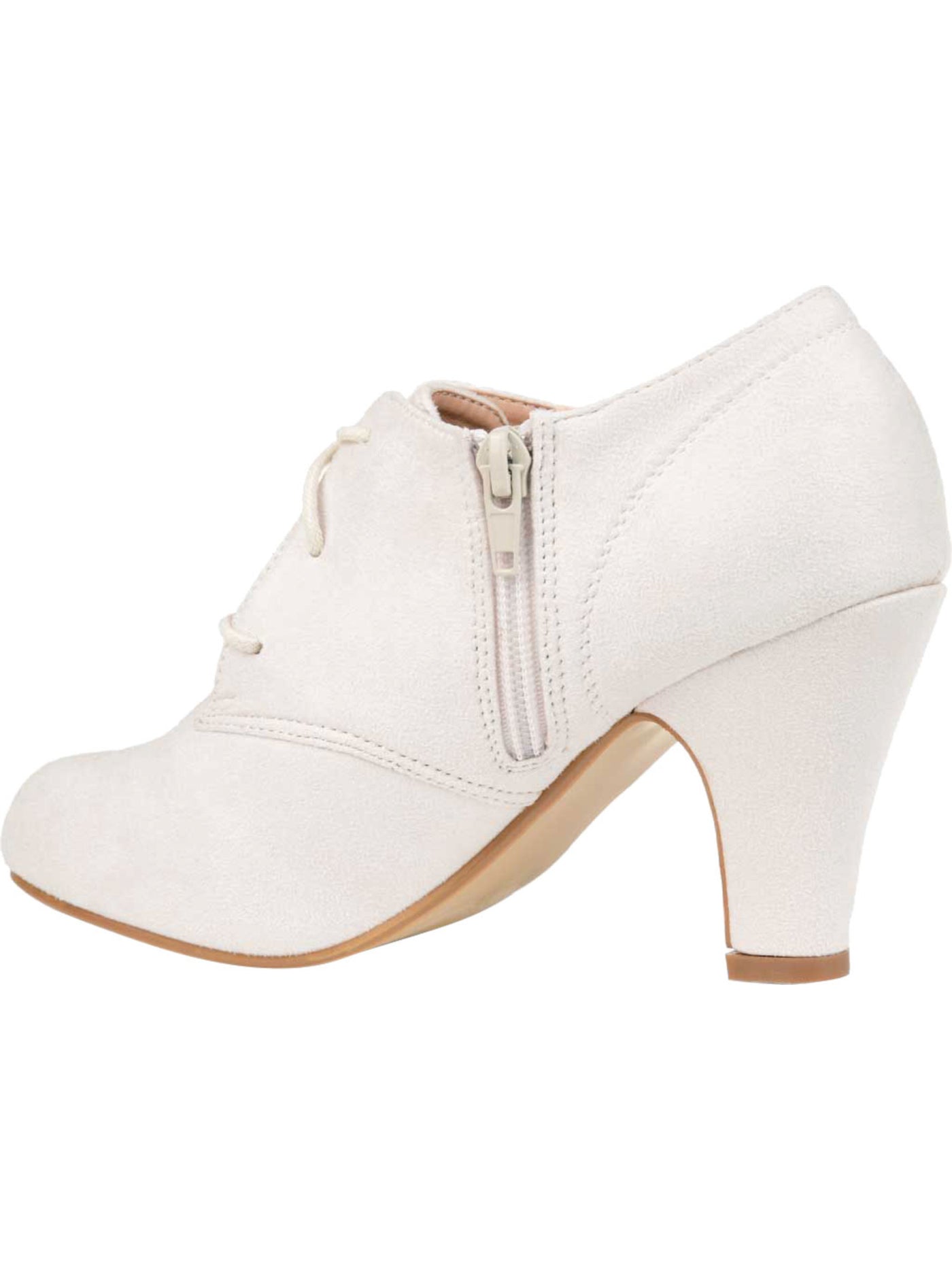 JOURNEE COLLECTION Womens Ivory Lace Padded Leona Round Toe Block Heel Zip-Up Shootie 8 WD