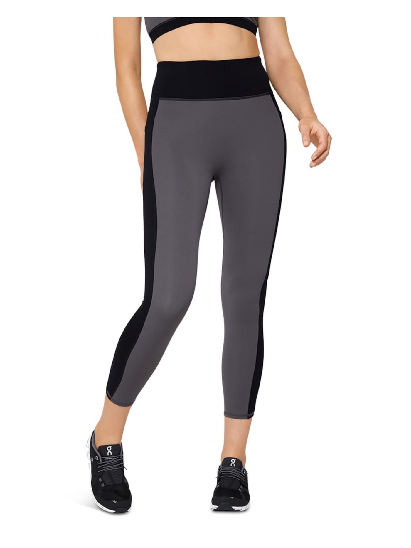 FOURLAPS Womens Gray Pocketed High Compression Color Block Active Wear High Waist Leggings XL