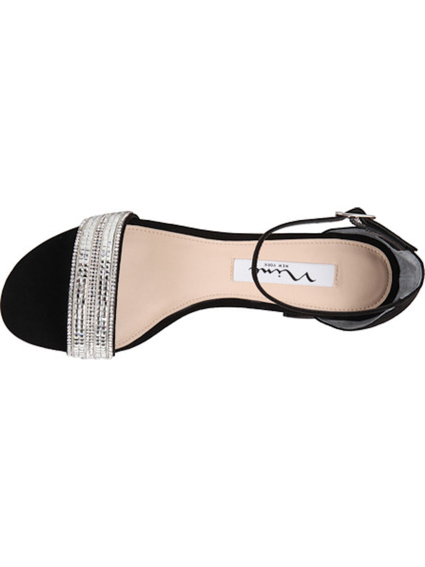 NINA Womens Black Ankle Strap Embellished Elenora Round Toe Block Heel Buckle Dress Sandals Shoes 10 M