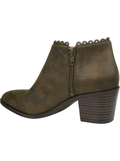 JOURNEE COLLECTION Womens Green Comfort Scalloped Cut Out Tessa Round Toe Block Heel Zip-Up Booties 7