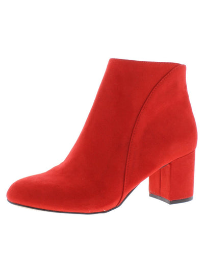 INC Womens Red Floriann Almond Toe Block Heel Zip-Up Booties 7.5 M