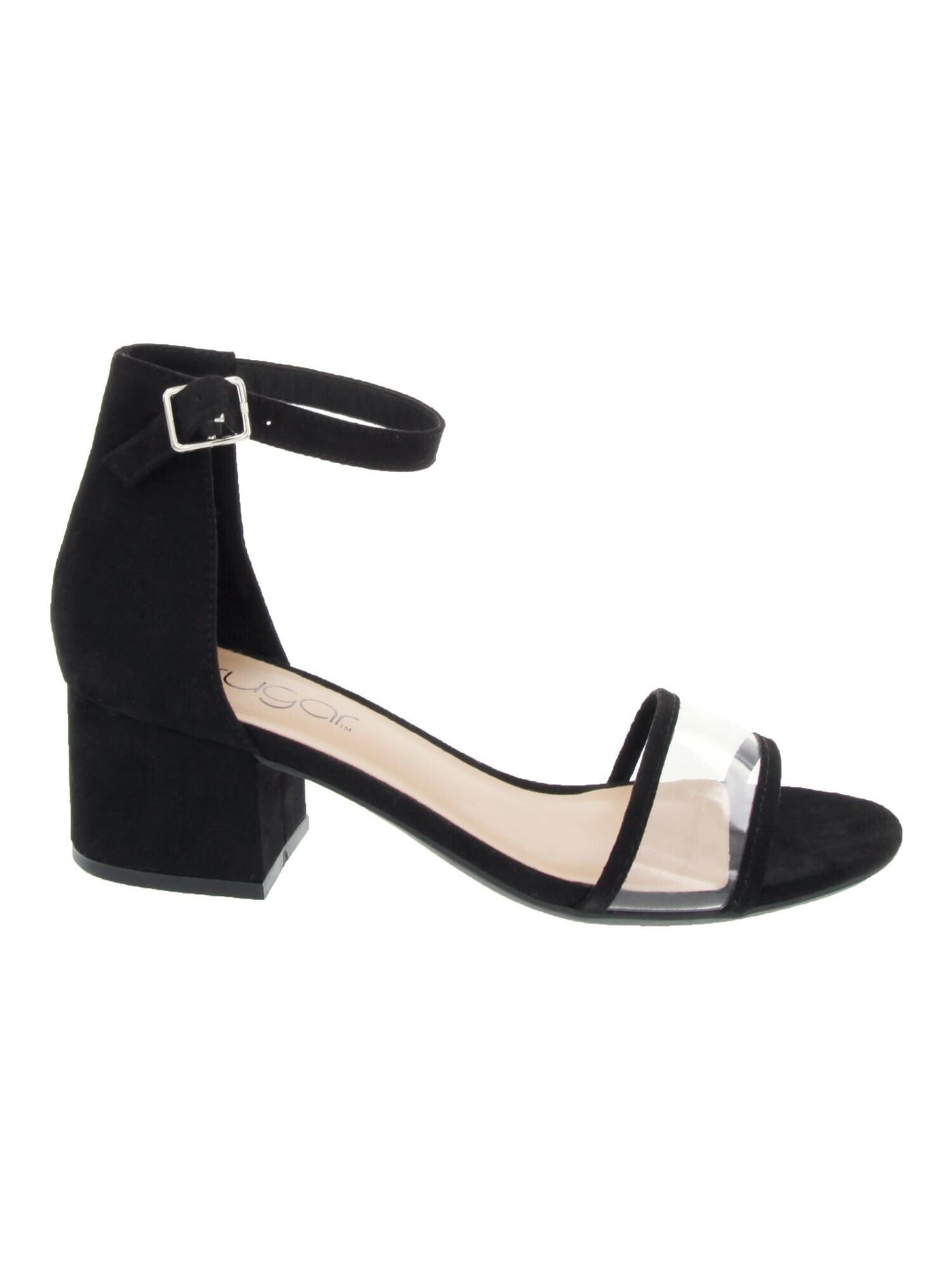 SUGAR Womens Black See-Through Strap Padded Comfort Noelle Round Toe Block Heel Buckle Dress Sandals 8.5 M