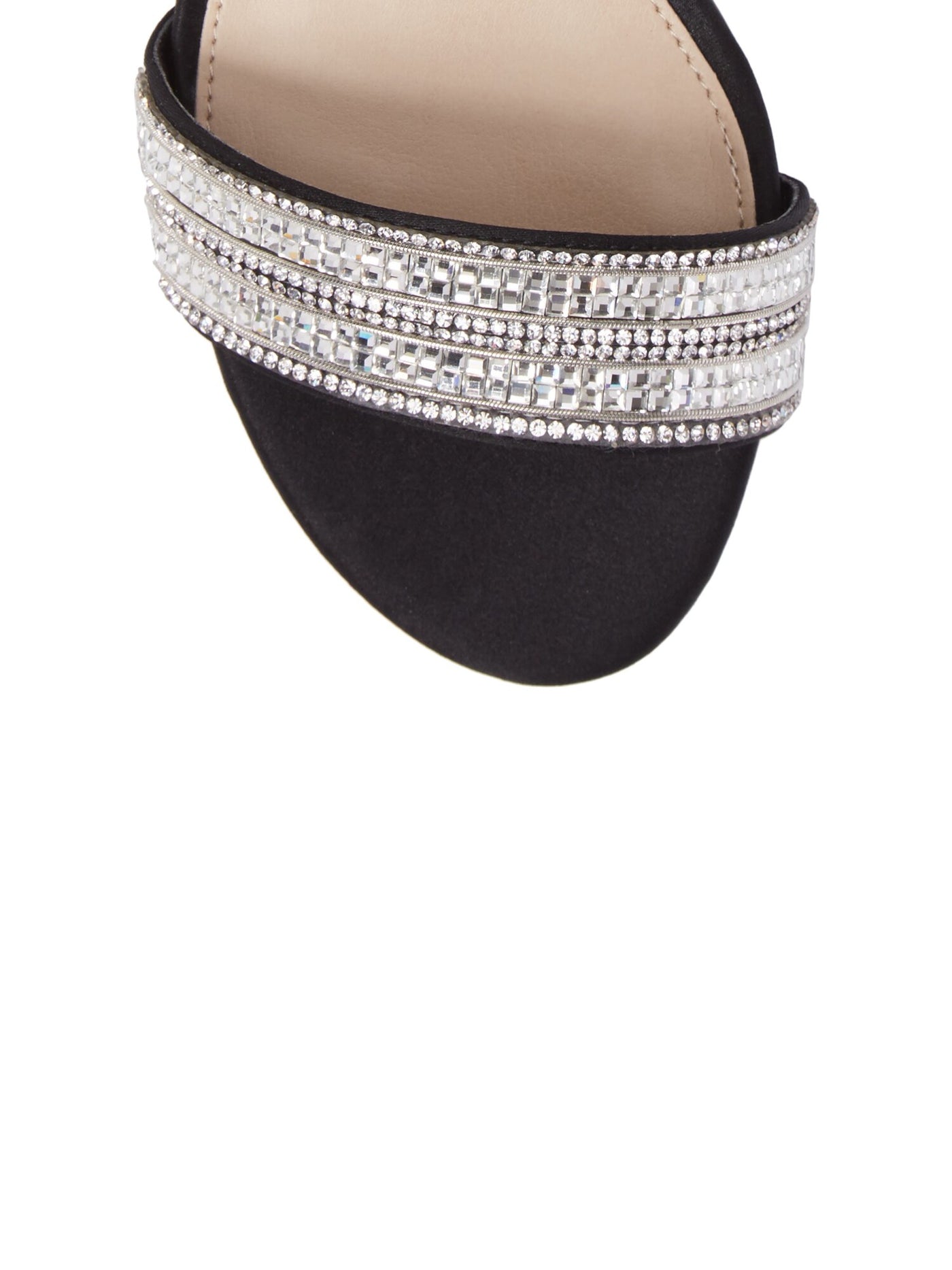 NINA Womens Black Crystal Embellishment Ankle Strap Elenora Round Toe Block Heel Buckle Leather Dress Sandals Shoes 5.5 M