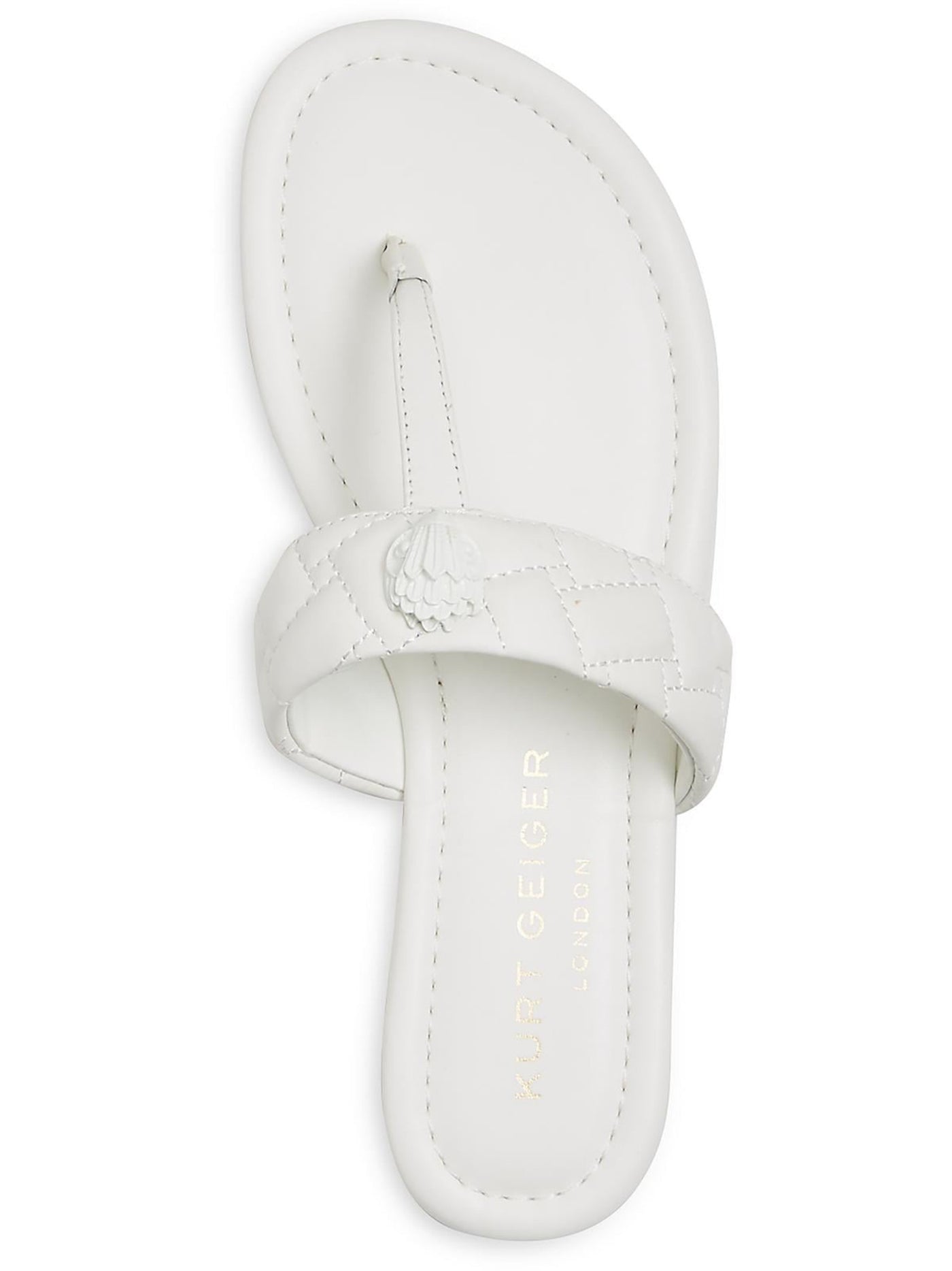 KURT GEIGER Womens White Quilted Padded Kensington T Bar Round Toe Slip On Leather Thong Sandals Shoes 42