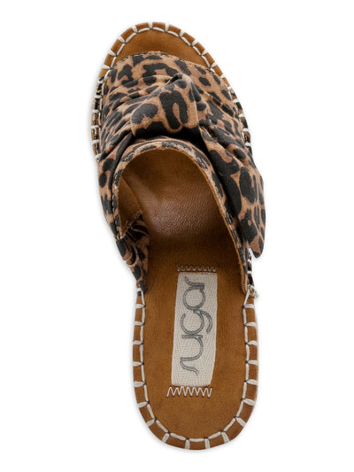 SUGAR Womens Brown Leopard Knot Detail Ruched Cushioned Hundreds Round Toe Wedge Slip On Espadrille Shoes 7 M